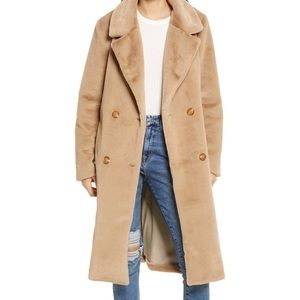 Reformation Hank Coat Camel Faux Fur Teddy Double Breasted Small